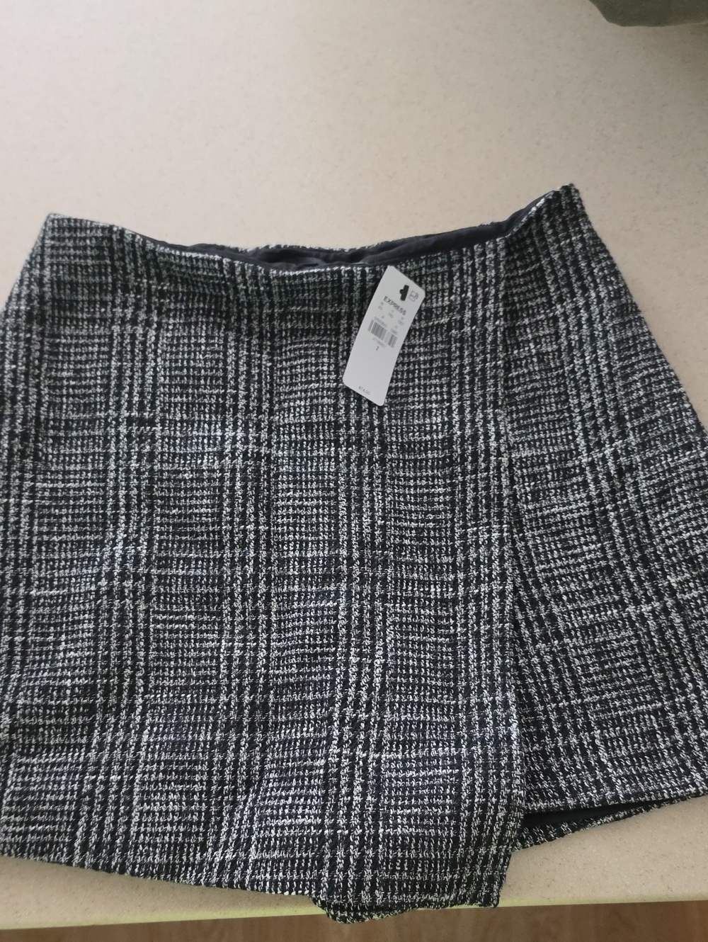 Express Black and White Plaid Mini Skirt With Shorts
